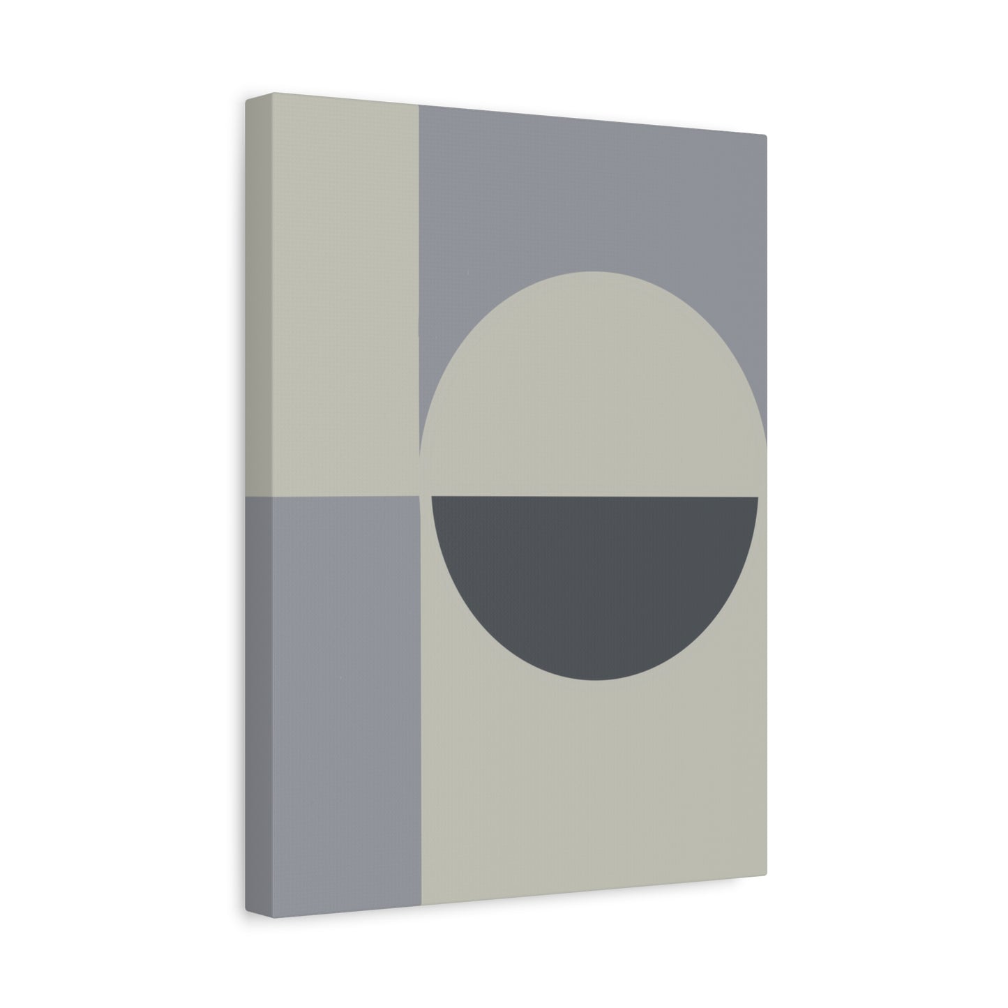 Canvas print with geometric design featuring a circle and half-circle in muted tones.