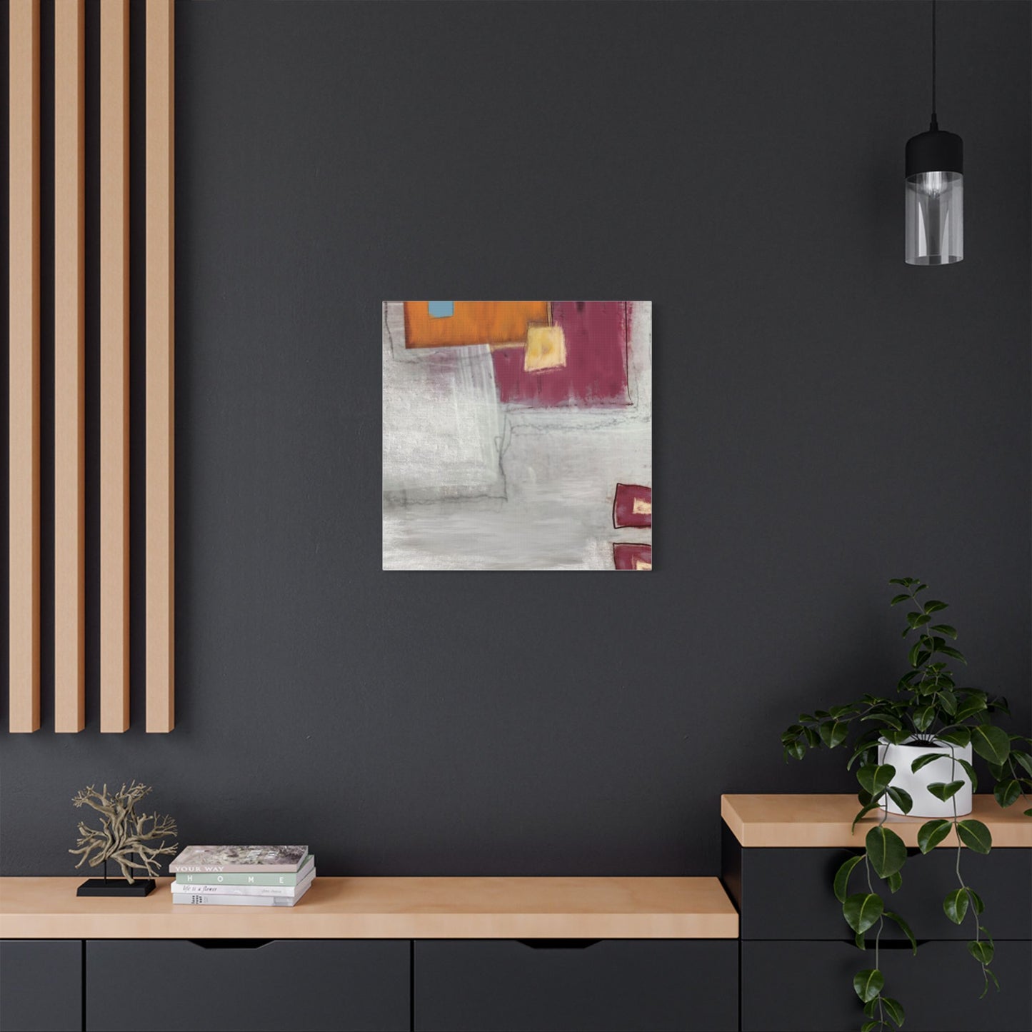 Stylish living space featuring an abstract canvas wall art.