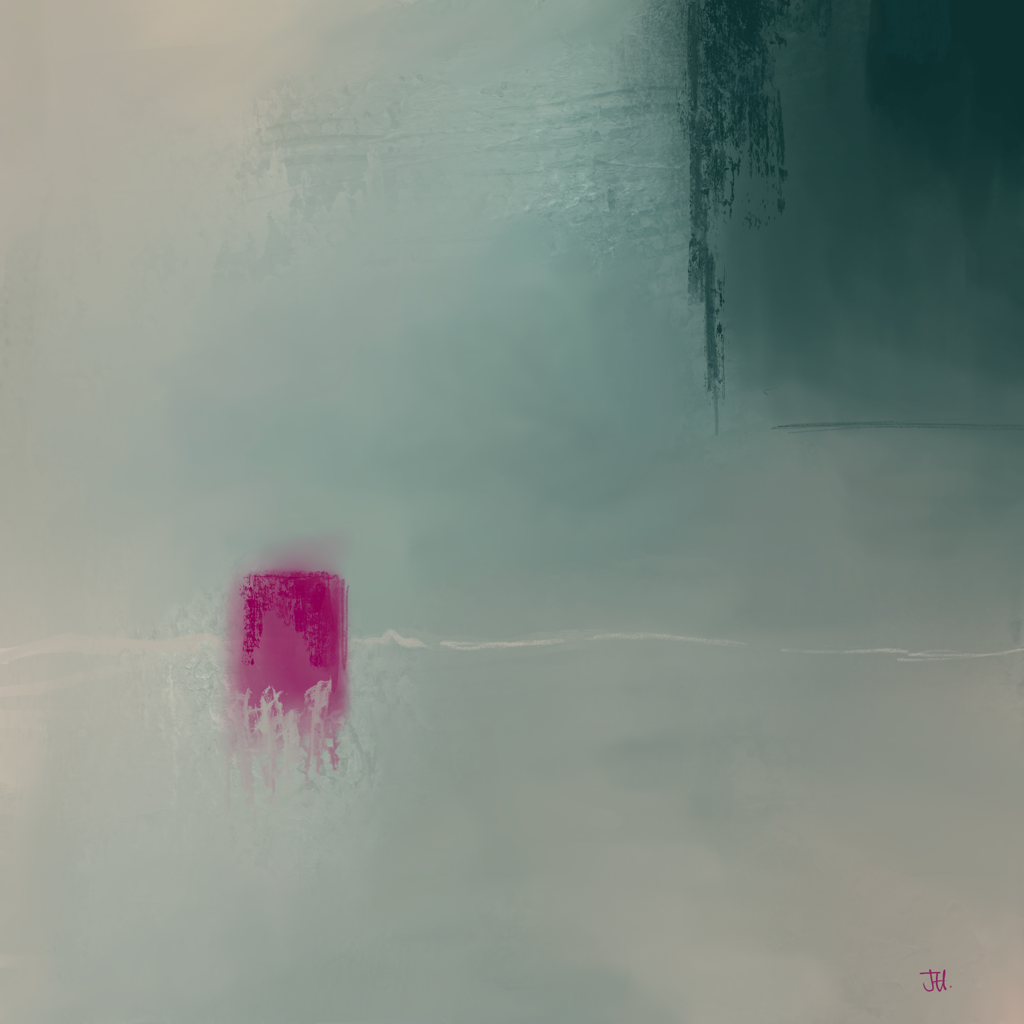 'I Listened' abstract digital art with pink and green colorus on a textured background