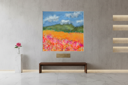 "...A Warmth Rose Up" semi-abstract digital landscape in a gallery setting.