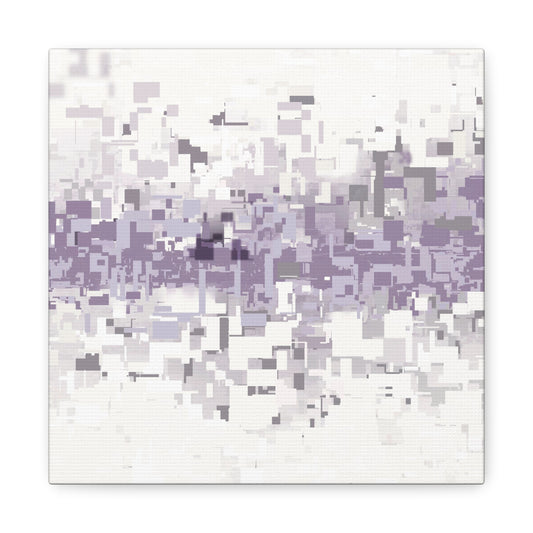 Abstract art piece with a gradient of purple and gray squares on a white background
