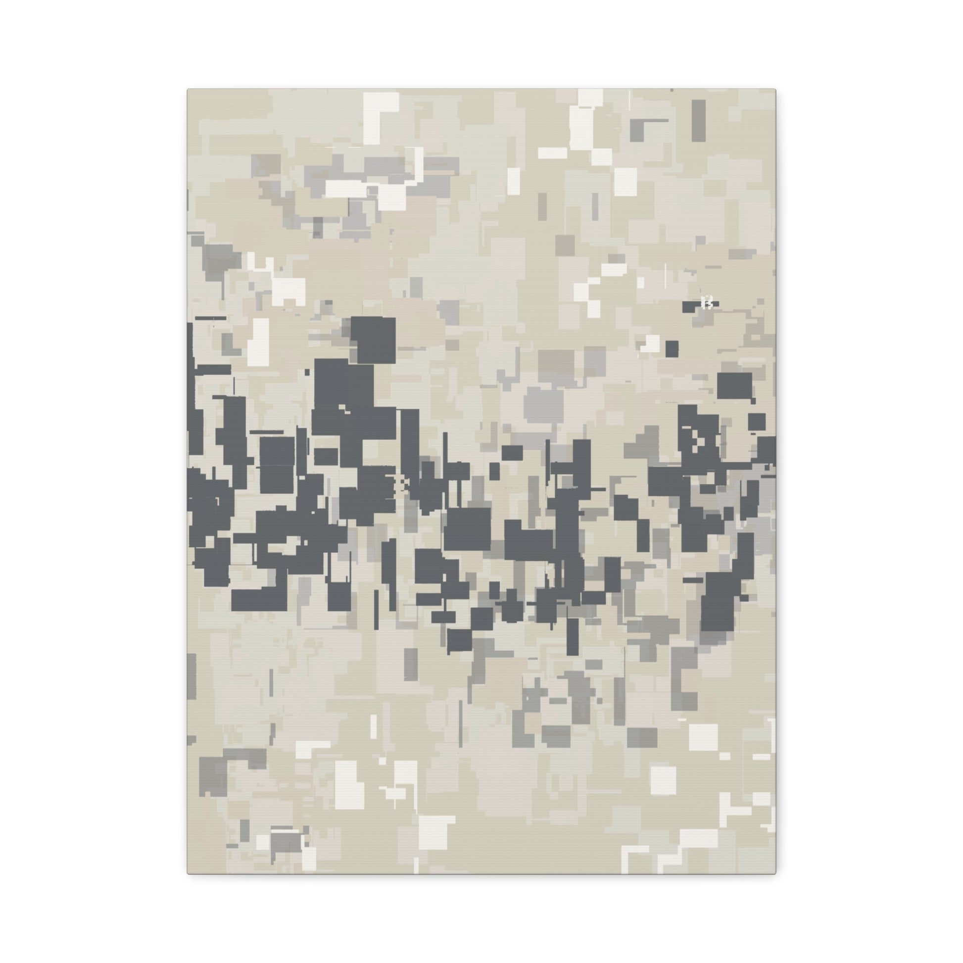 Abstract canvas print with neutral layers and pixelated patterns.