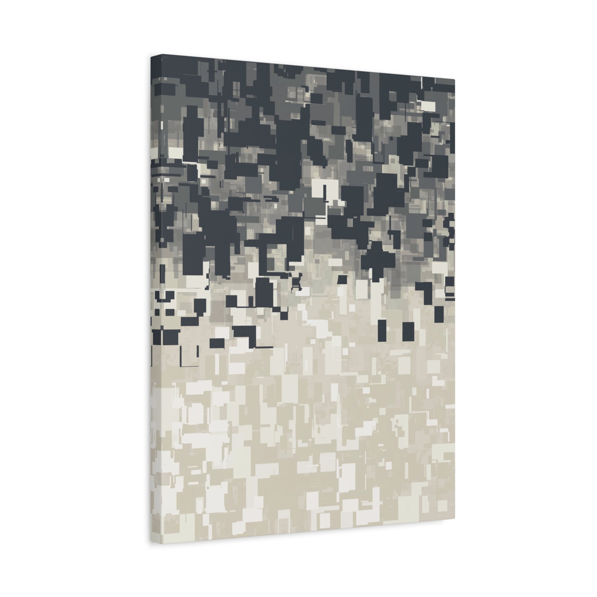 Abstract canvas print with muted tones and fragmented textures.