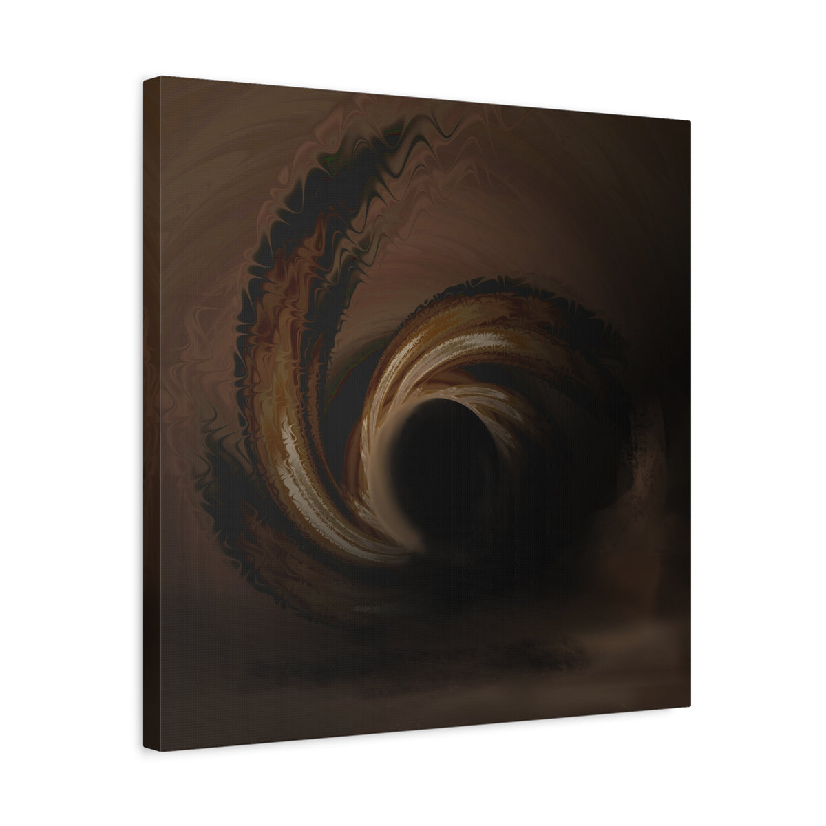 Despite Everything - Square canvas wall art featuring a moody  abstract in dark brown, black, tan, and cream tones, shown at a slight angle on a white background.
