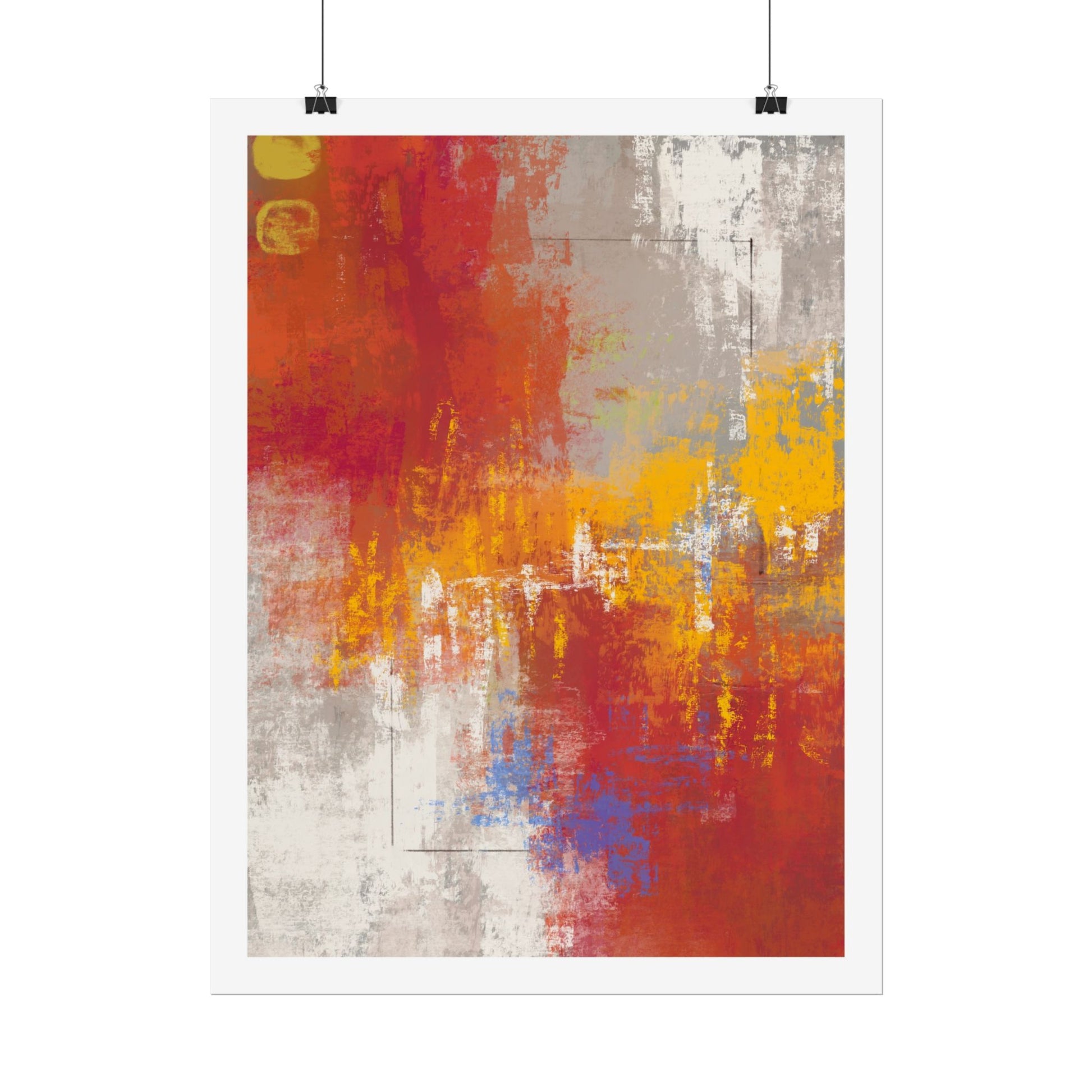 'Lines Were Drawn' - Abstract art print with red, orange, and gray colors on a white background