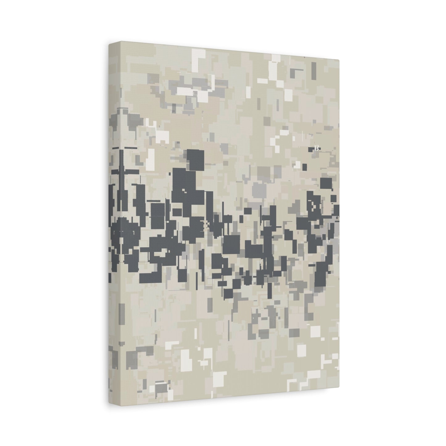 Abstract canvas print with neutral layers and pixelated patterns.