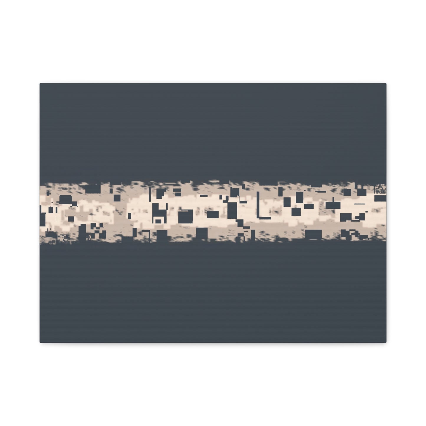 Canvas print with a fragmented texture on a blue=grey background.