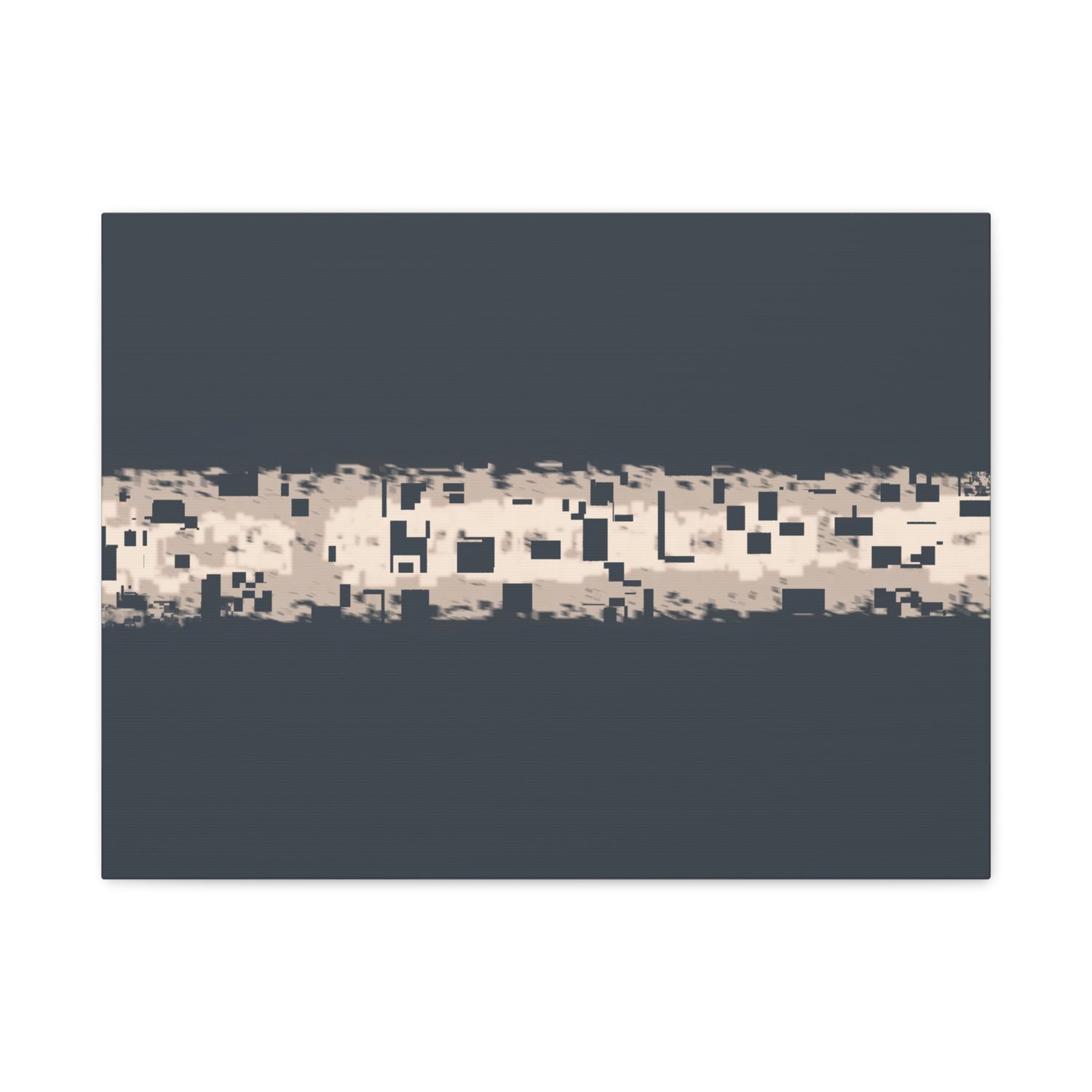 Canvas print with a fragmented texture on a blue=grey background.