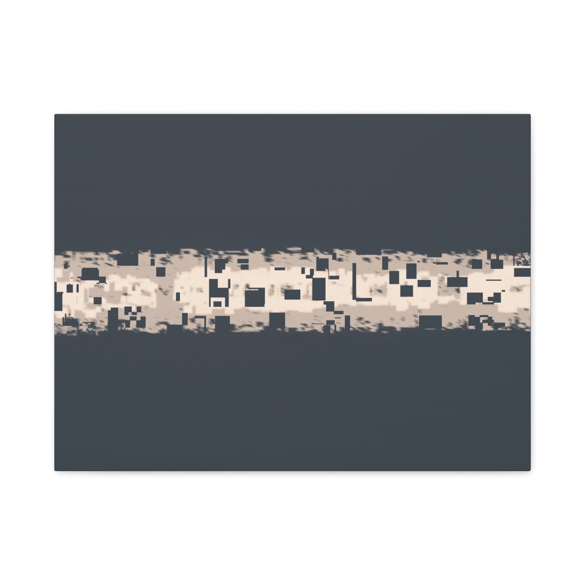 Canvas print with a fragmented texture on a blue=grey background.