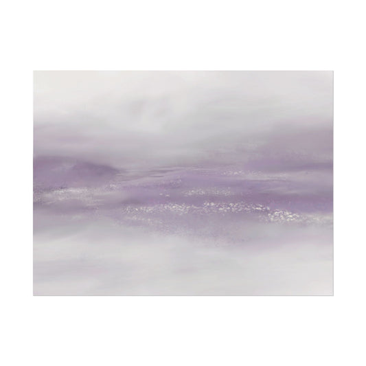 Abstract art  print with a gradient of purple and white., on a white background.
