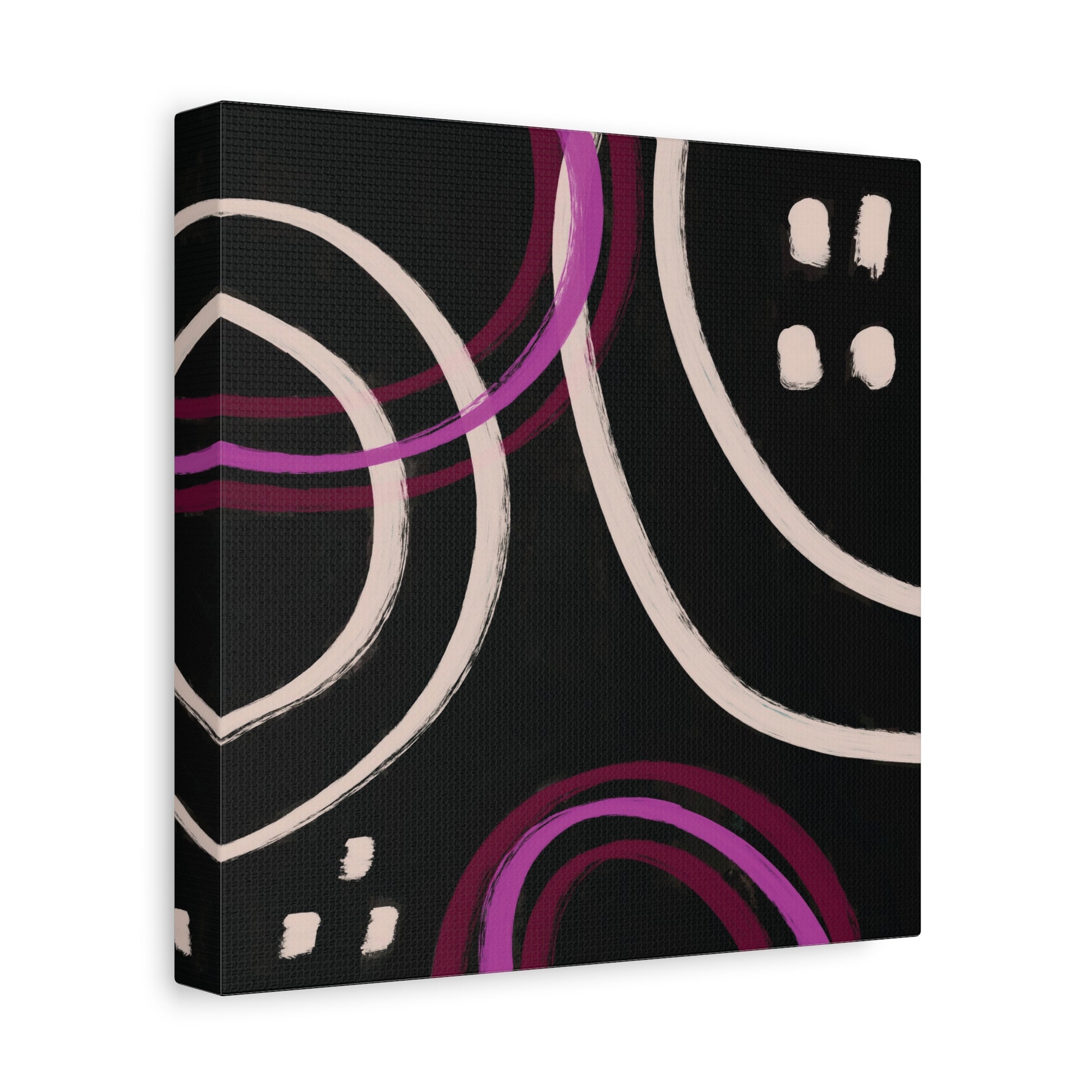 Circuit Reverie matte canvas print featuring abstract magenta and white arcs on a dark background.