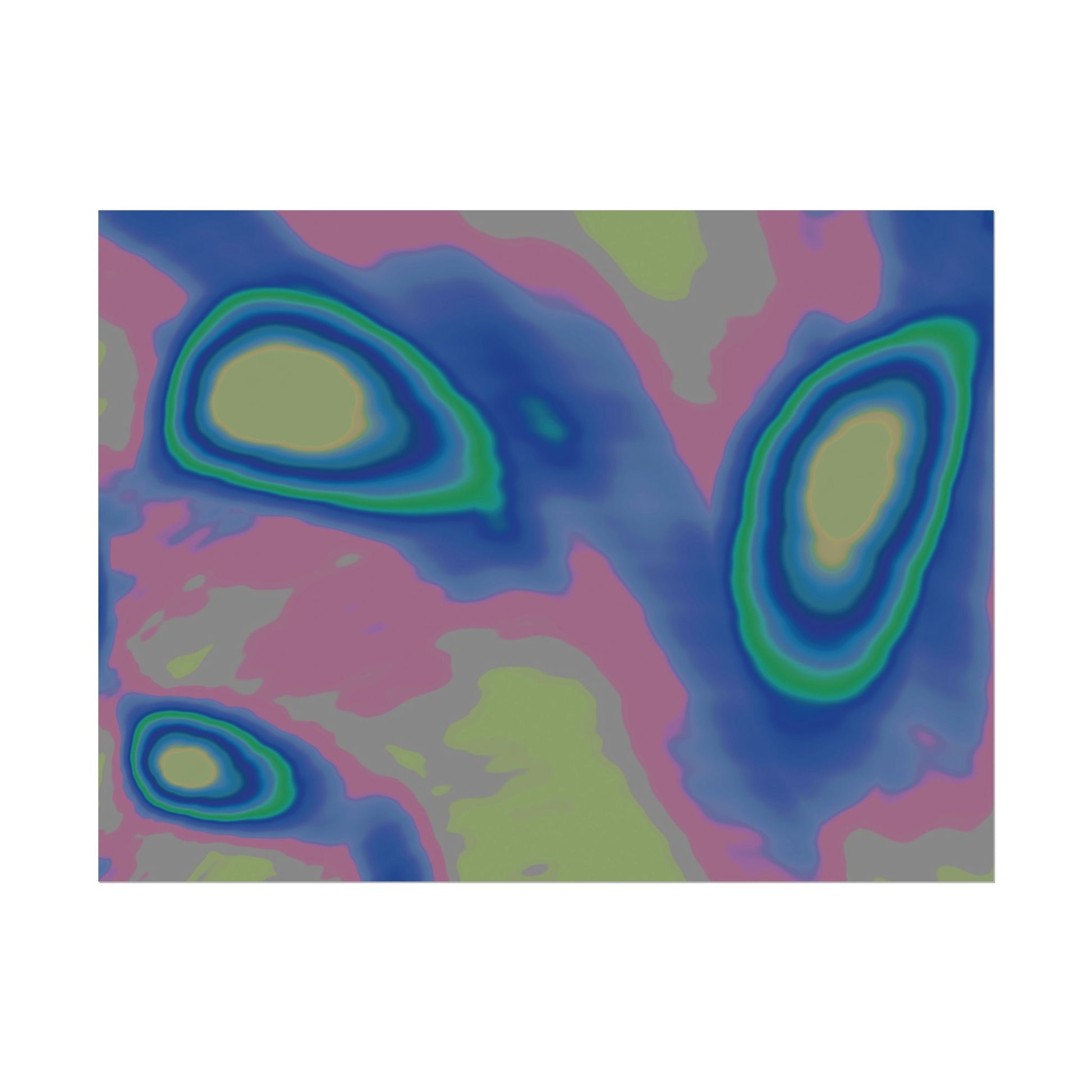 Contemporary art poster in an abstract design featuring subtle shades of pink, blue, beige and yellow. 