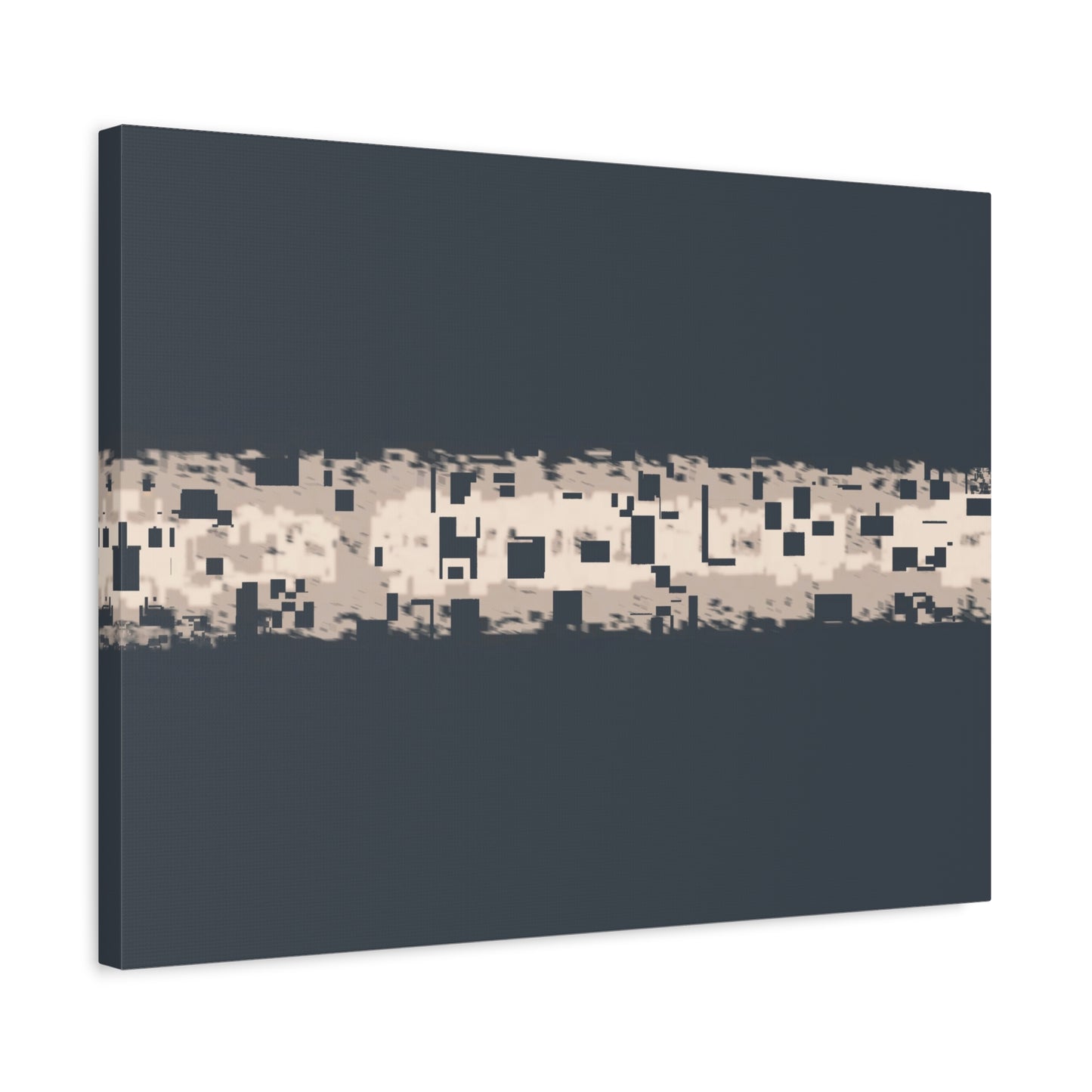 Canvas print with a fragmented texture on a blue=grey background.