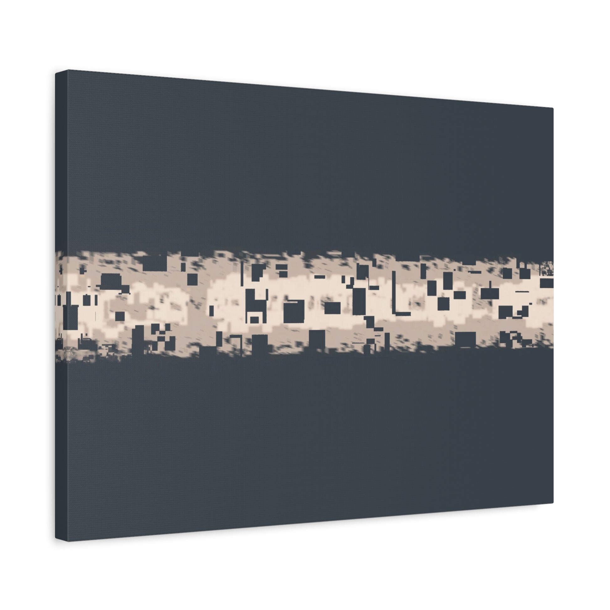 Canvas print with a fragmented texture on a blue=grey background.
