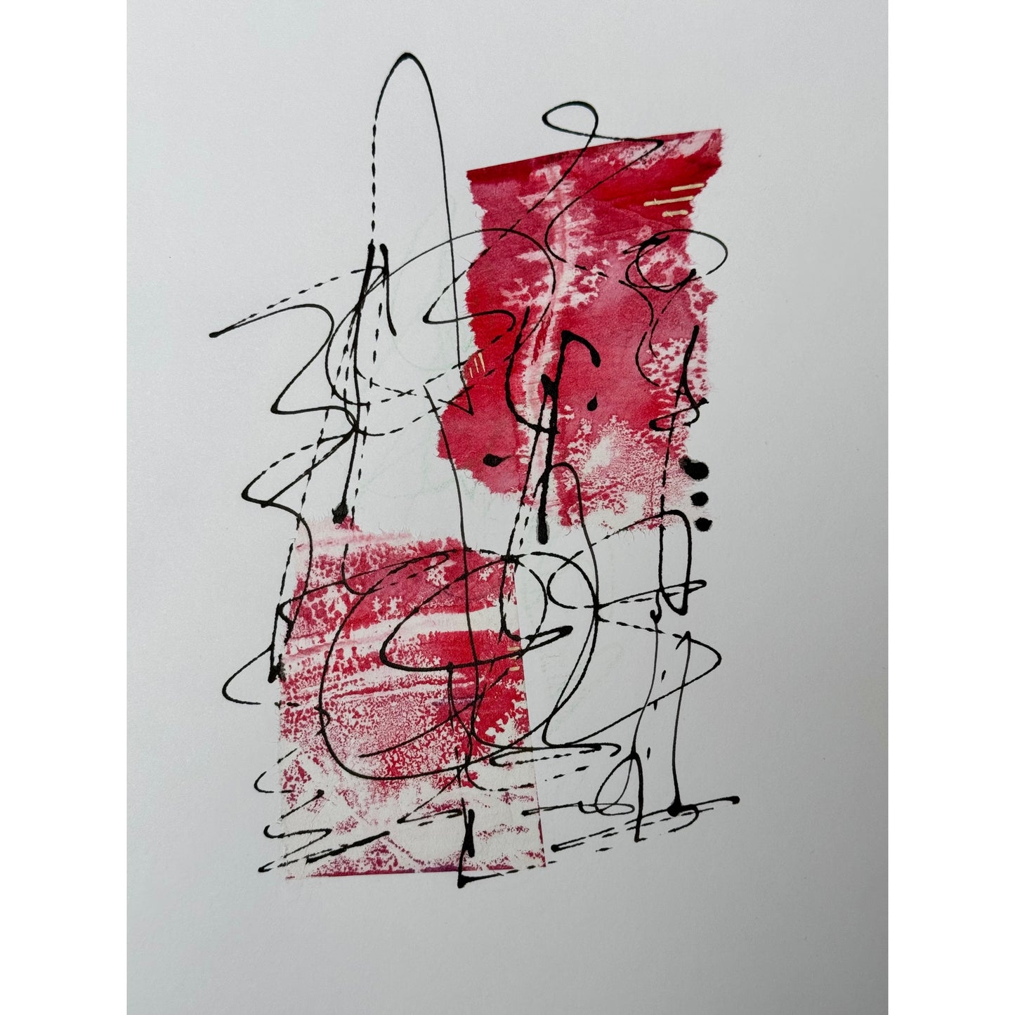 Artworki featuring an abstract design with red tones and black dynamic line, which give it a lively and expressive vibe.