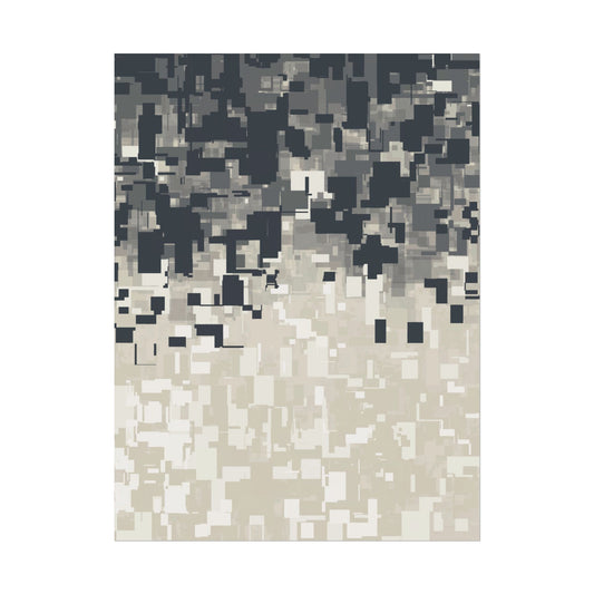 Abstract fine art  print with muted tones and fragmented textures on a white background.