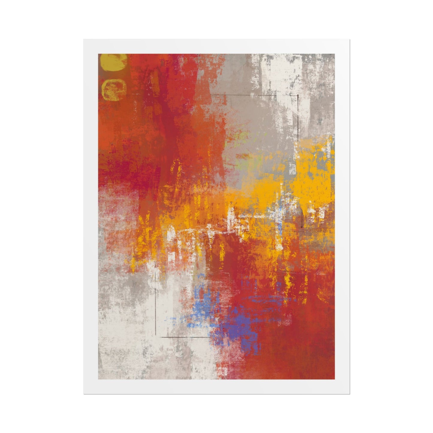 'Lines Were Drawn' - Abstract art print with red, orange, and gray colors on a white background
