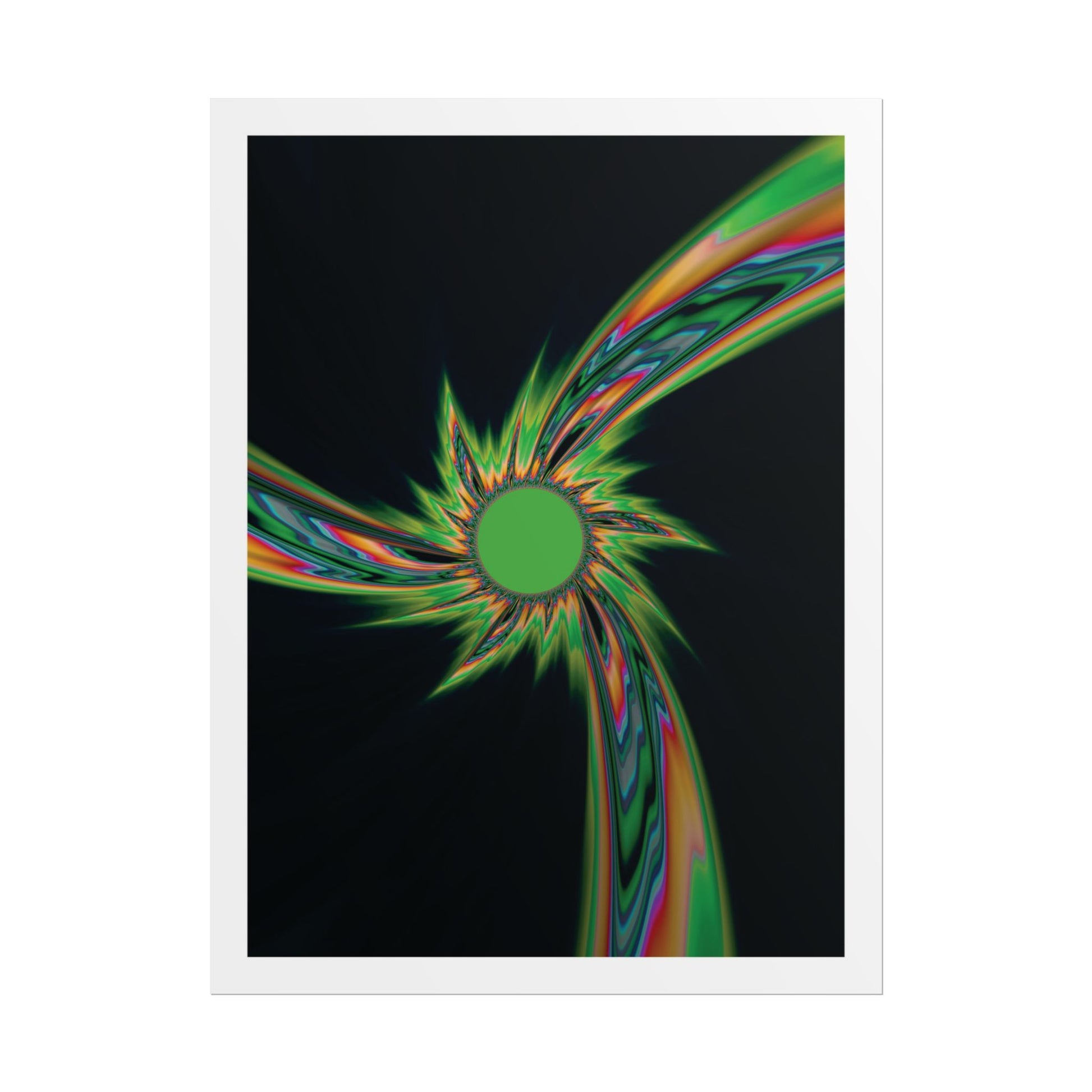 'Quiet Stroll' digital artwork by Julia Hargreaves - Colorful abstract design on a black background with a white frame