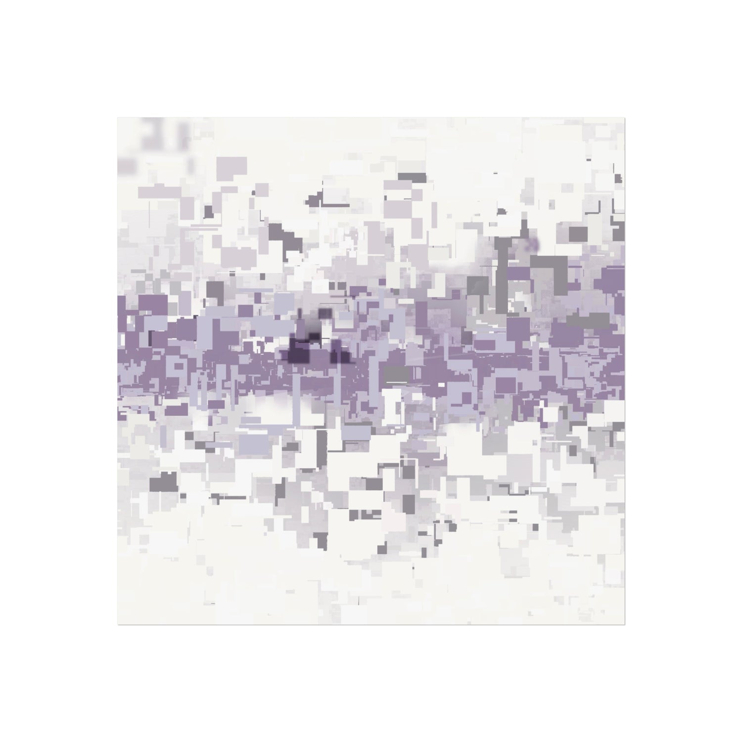 Abstract artwork with pattern of purple and white squares on a white background