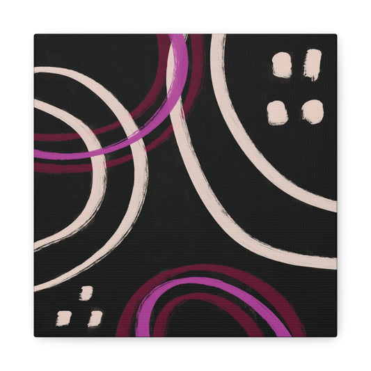 Circuit Reverie matte canvas print featuring abstract magenta and white arcs on a dark background.