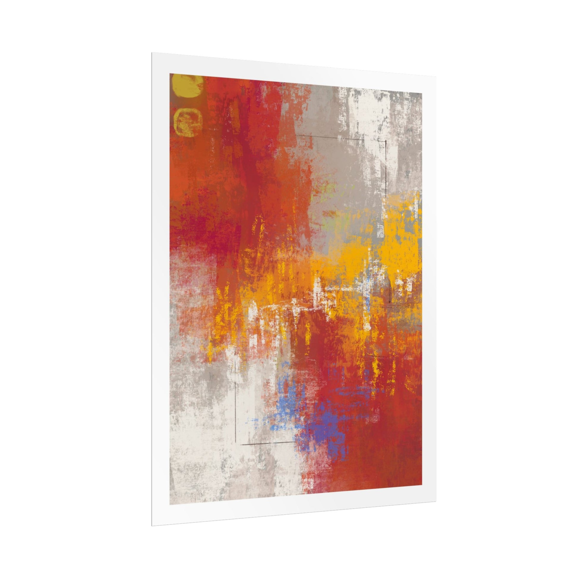 'Lines Were Drawn' - Abstract art print with red, orange, and yellow colors on a white background