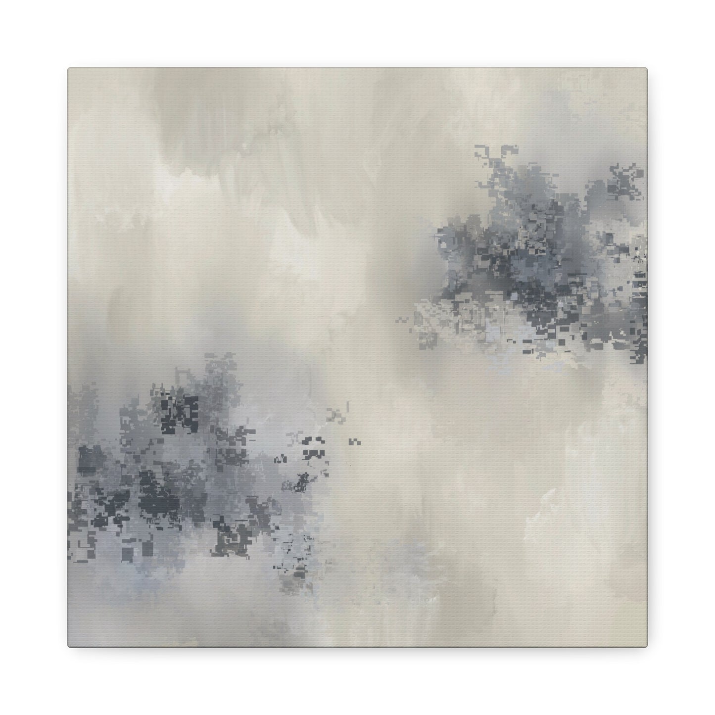 Abstract art piece with soft gray and white brushstrokes