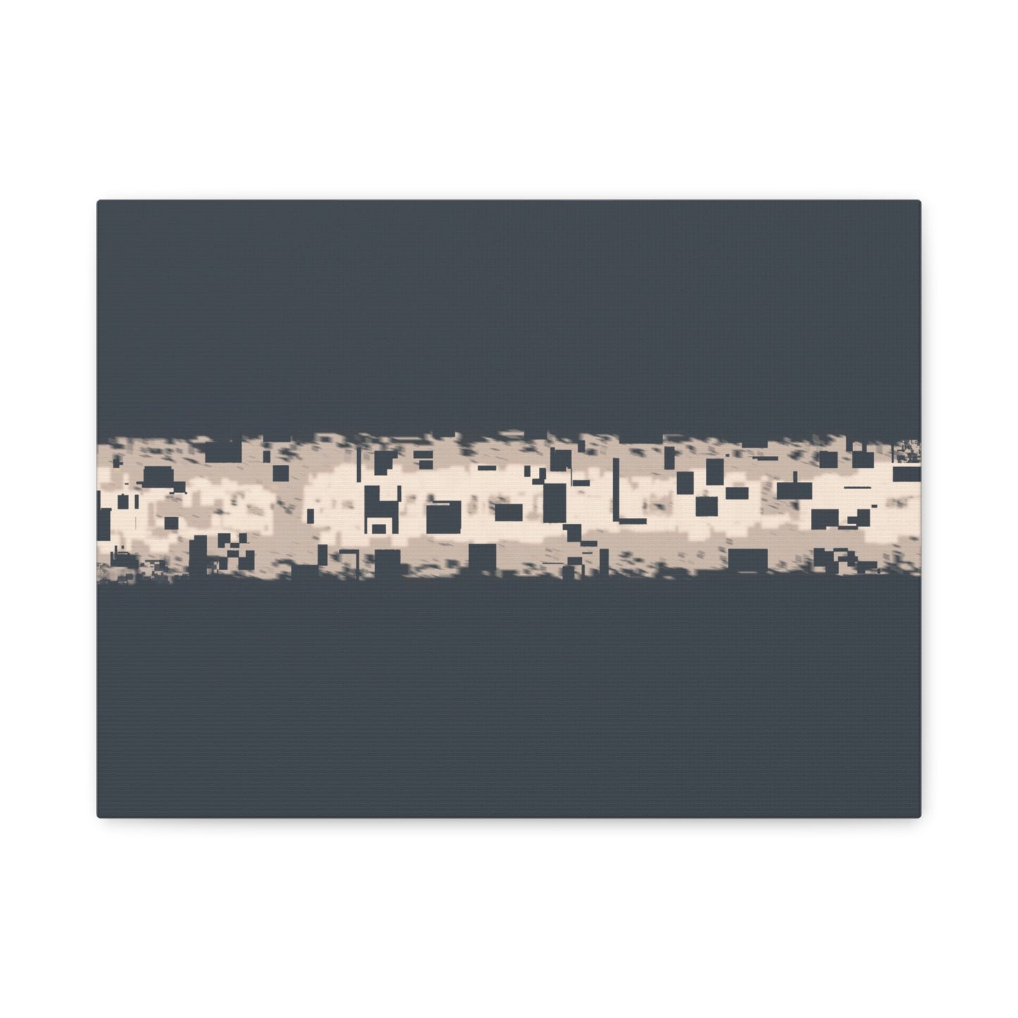 Canvas print with a fragmented texture on a blue=grey background.