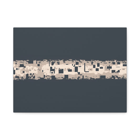 Canvas print with a fragmented texture on a blue=grey background.