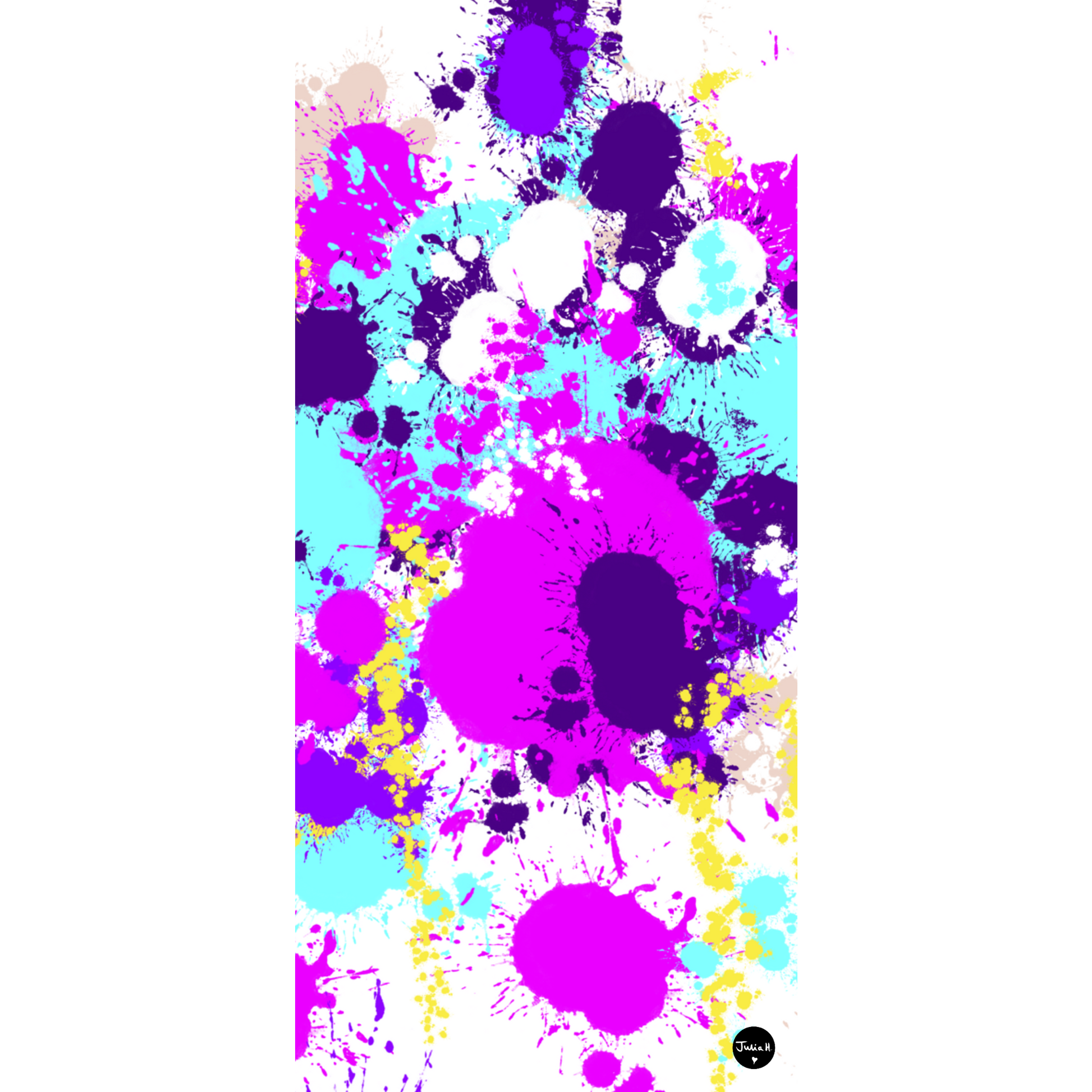 Colorful splatter pattern on a white background