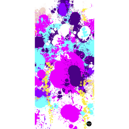 Colorful splatter pattern on a white background