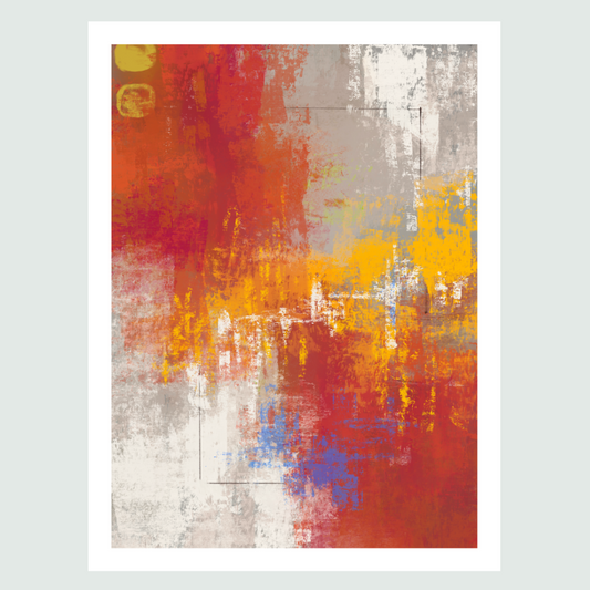 Lines Were Drawn -Abstract artwork with red, orange, and gray colors on a light gray background