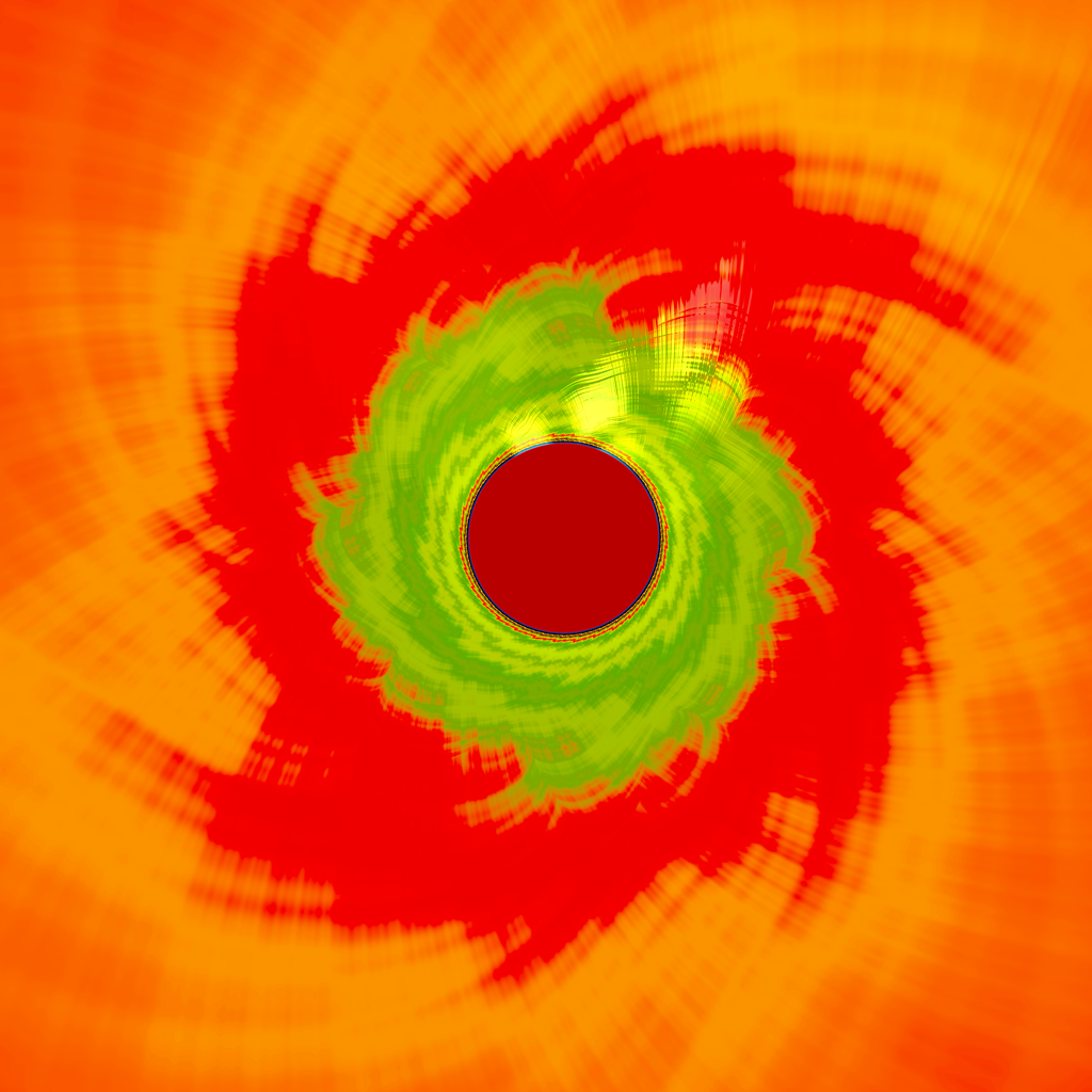 Appetite abstract digital artwork featuring a circular abstract graphic with a dark red center, a bright green ring around it, and sweeping red and orange brush-like bands radiating outward.