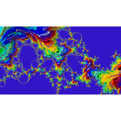 Between Us - A colorful abstract fractal artwork with swirling, branching patterns in red, orange, yellow, green, blue, and purple.