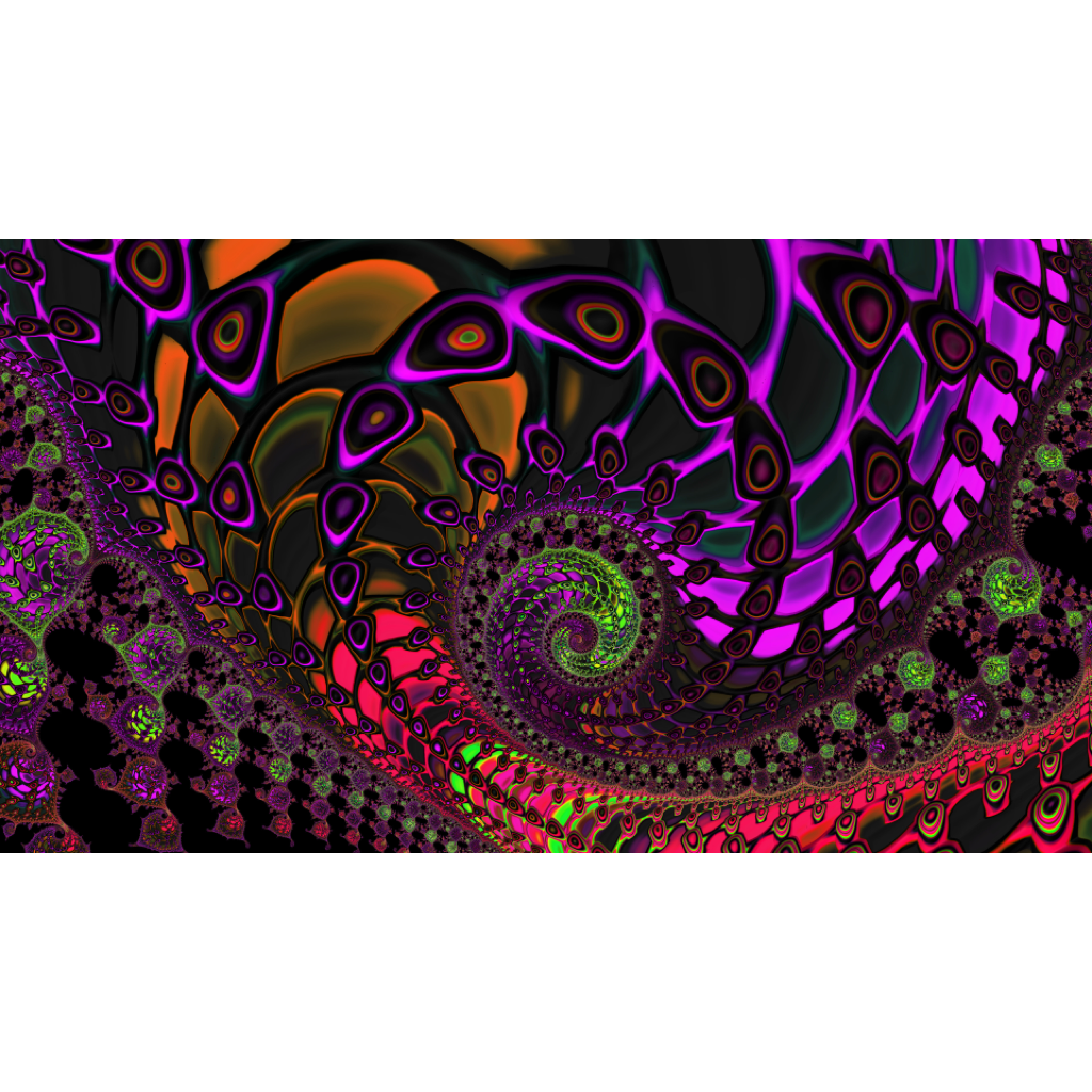 Undivided - fractal abstraction with an hypnotic spiral structure in an electric colour palette.