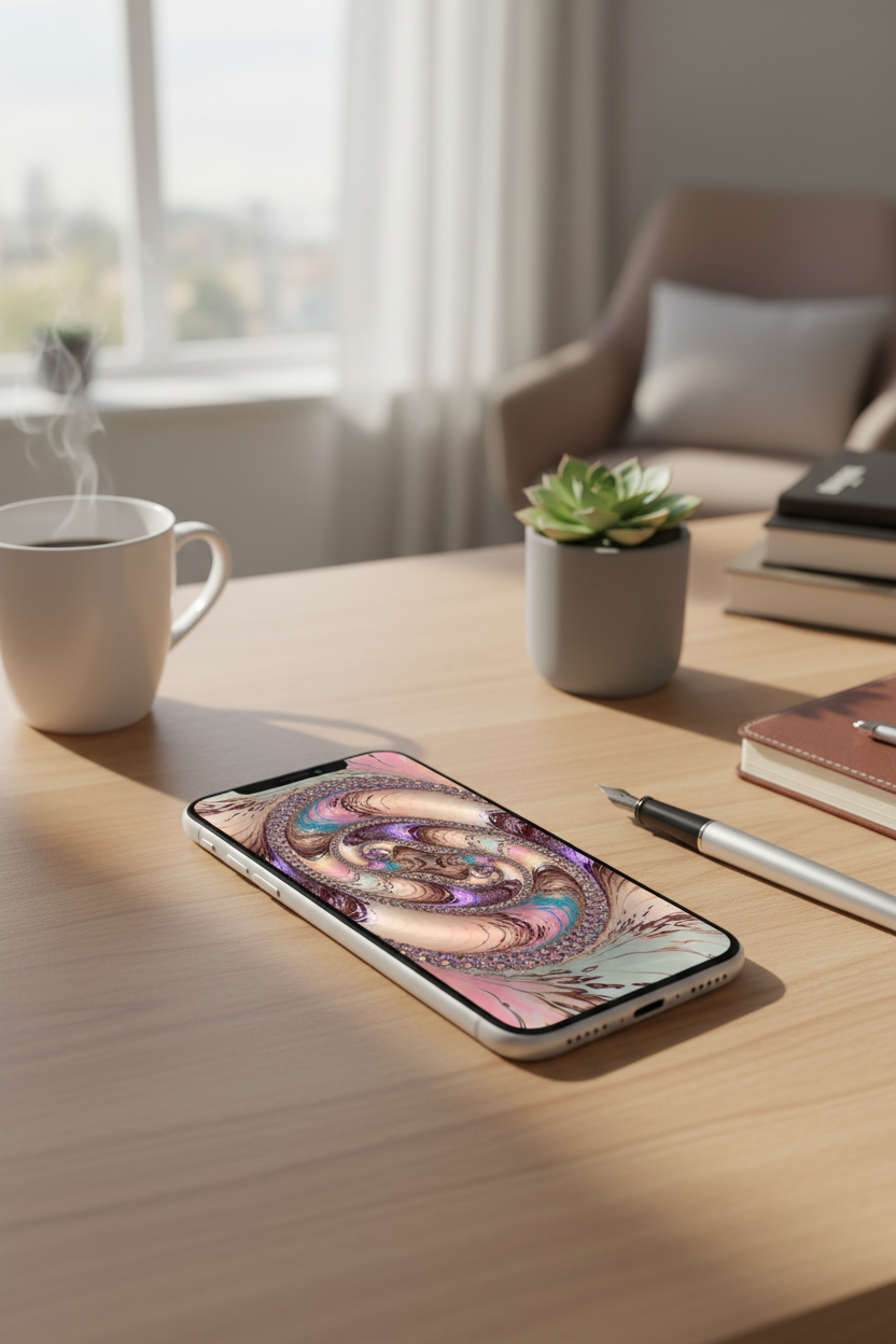 Abstract Spiral Artwork on iPhone 17 - Lifestyle Setting