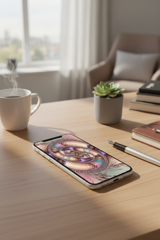 Abstract Spiral Artwork on iPhone 17 - Lifestyle Setting