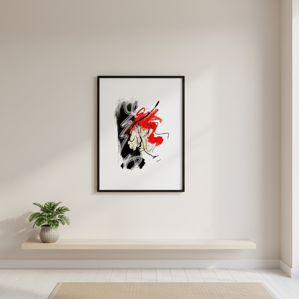 Because framed abstract poster print in a hallway.