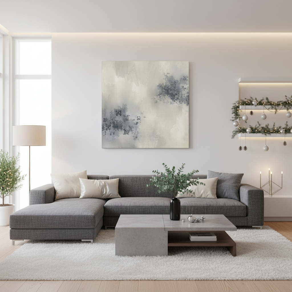 feature the product Grey as a Feeling - size 20x20', in a modern interior with festive accents.