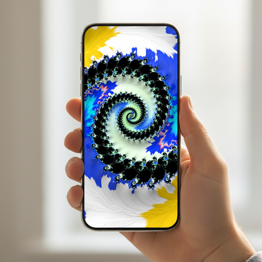 "Pursuit" abstract digital artwork on  iPhone 17 held in hand