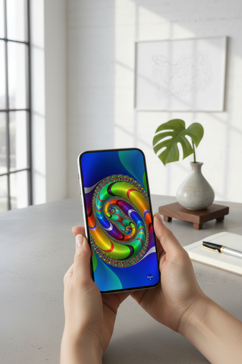 Vibrant Abstract Spiral on iPhone 17