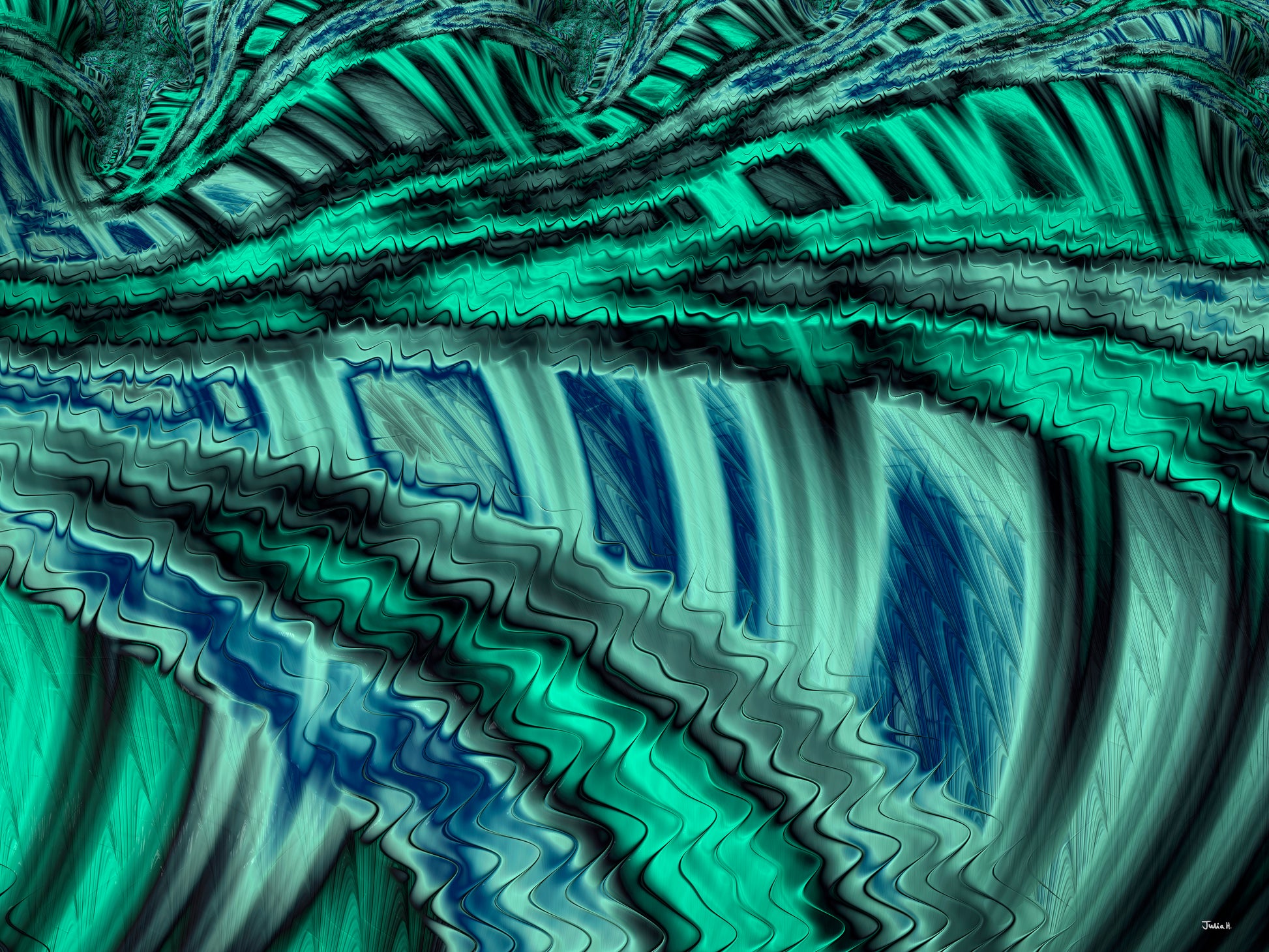 Abstract green, blue and grey, digital painting by Julia Hargreaves