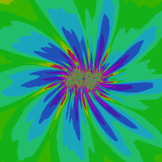 Green, blue and pink abstract flower by artist Julia Hargreaves